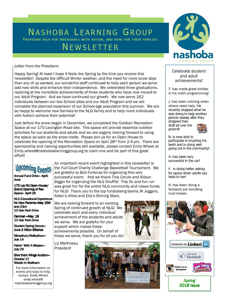 Newsletters – Nashoba Learning Group